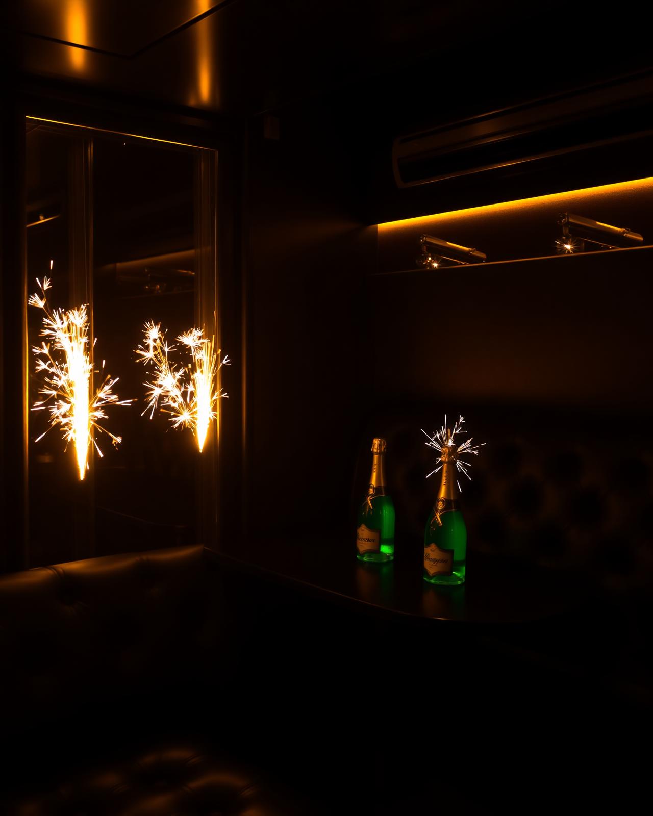 Champagne bottle service with sparklers in a VIP booth at Centro Nightclub Lawrence